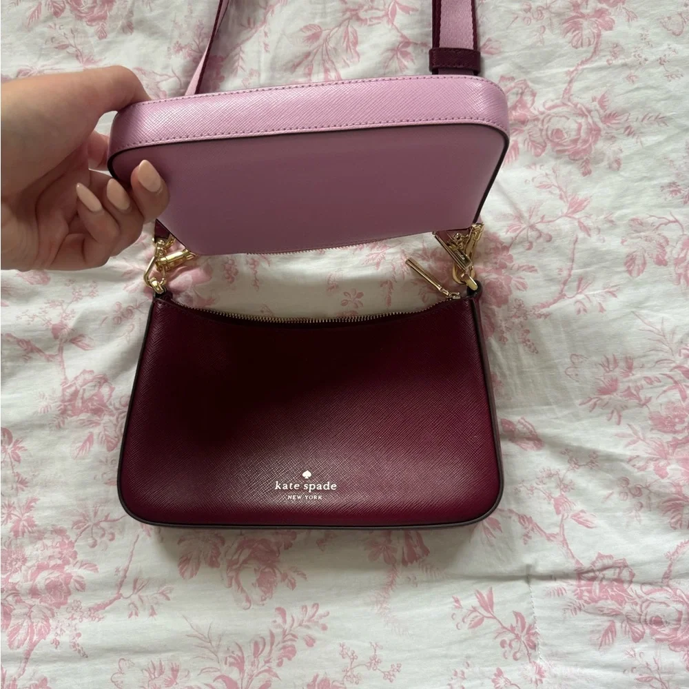 kate spade Pink and Burgundy Leather Crossbody Bag with Gold Hardware